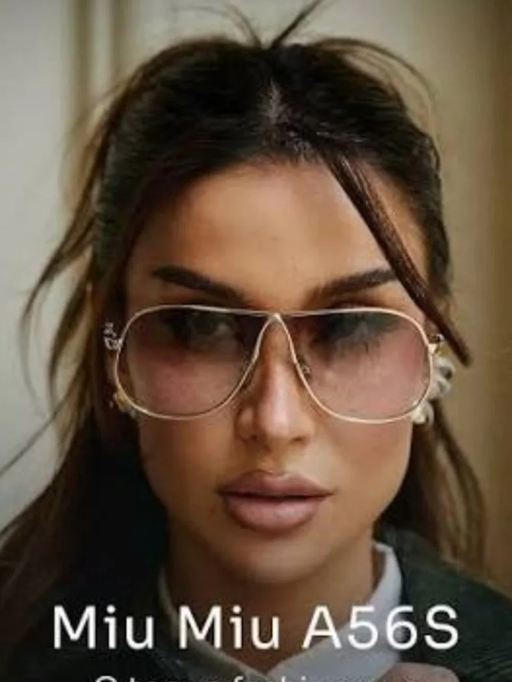 New Miu Miu MU A56S Oversized Gold Brown Sunglasses MUA56S 5AK90L